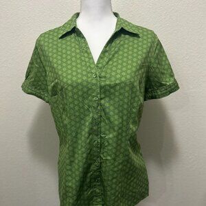 Apt 9 green button-down blouse, with collar and v-neckline, large
